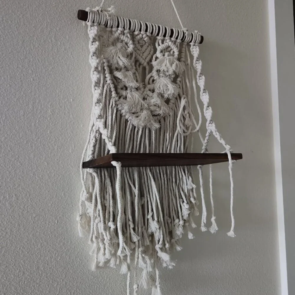 UO Single Tier Macrame Boho Wall Hanging Shelf